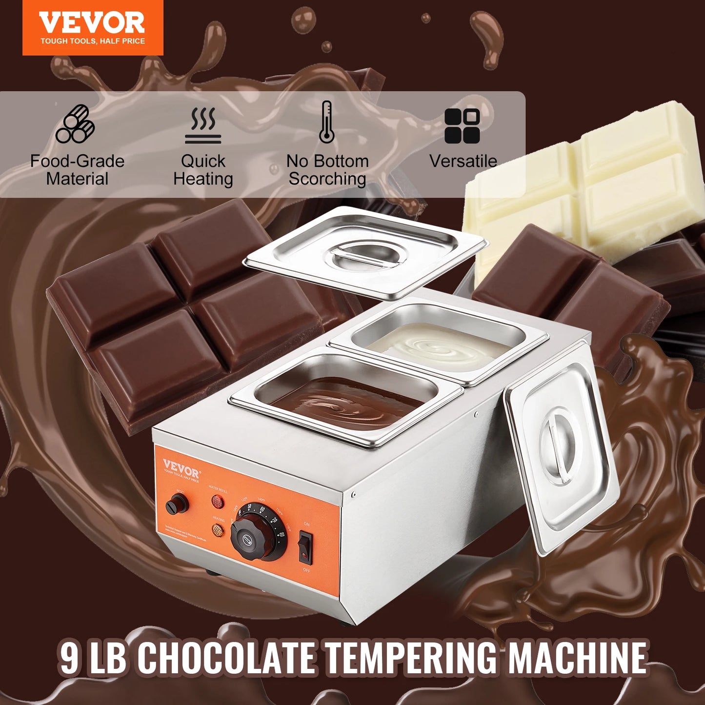 2 Tanks Electric Chocolate Tempering Machine,  Chocolate Cascade Melting Pot, for Kitchen