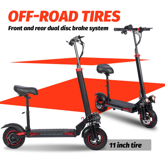 1200W, 11' Off Road Tires, 33 Mile Range, 48V 21AH Battery Adult Electric Scooter with Seat
