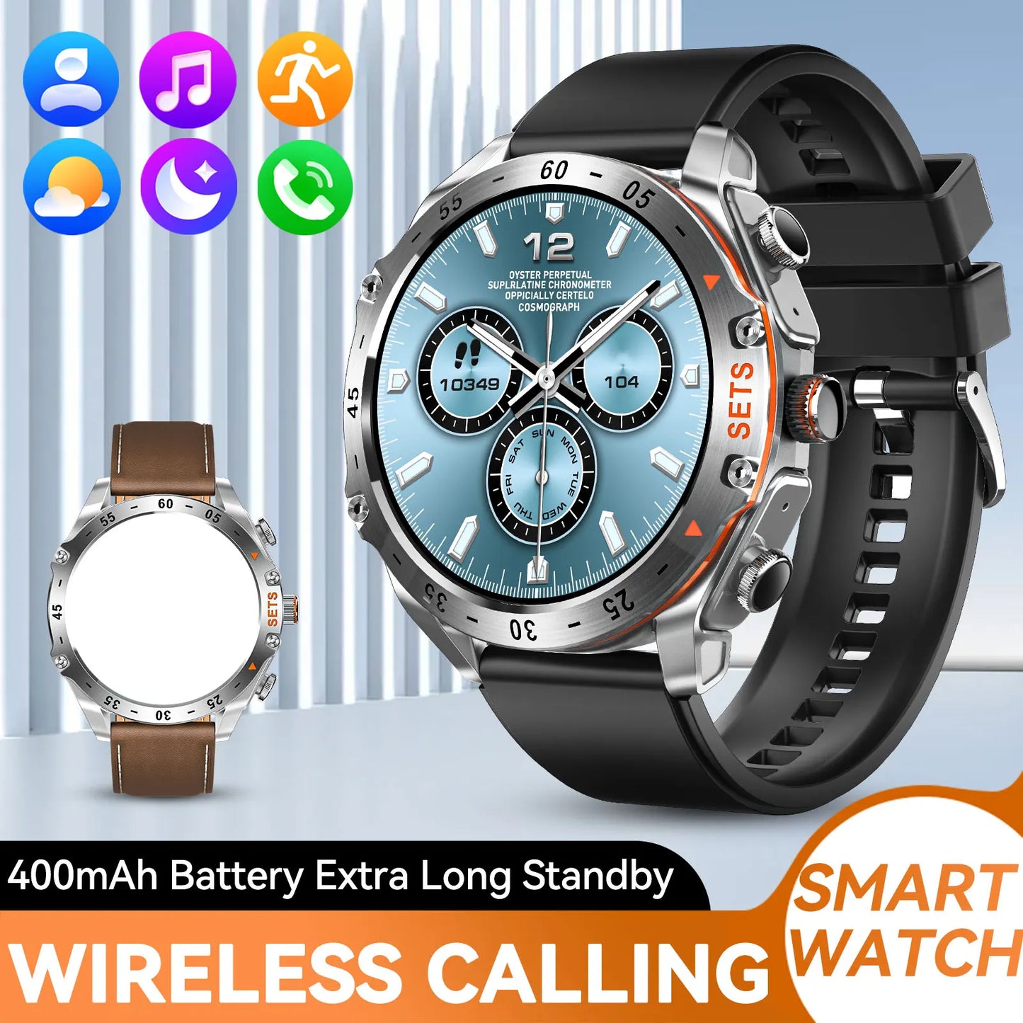 New Mens Smart Watch with Earbuds Inside, with 100+ Sport Modes, Sport Records, Waterproof with iPhone and Android