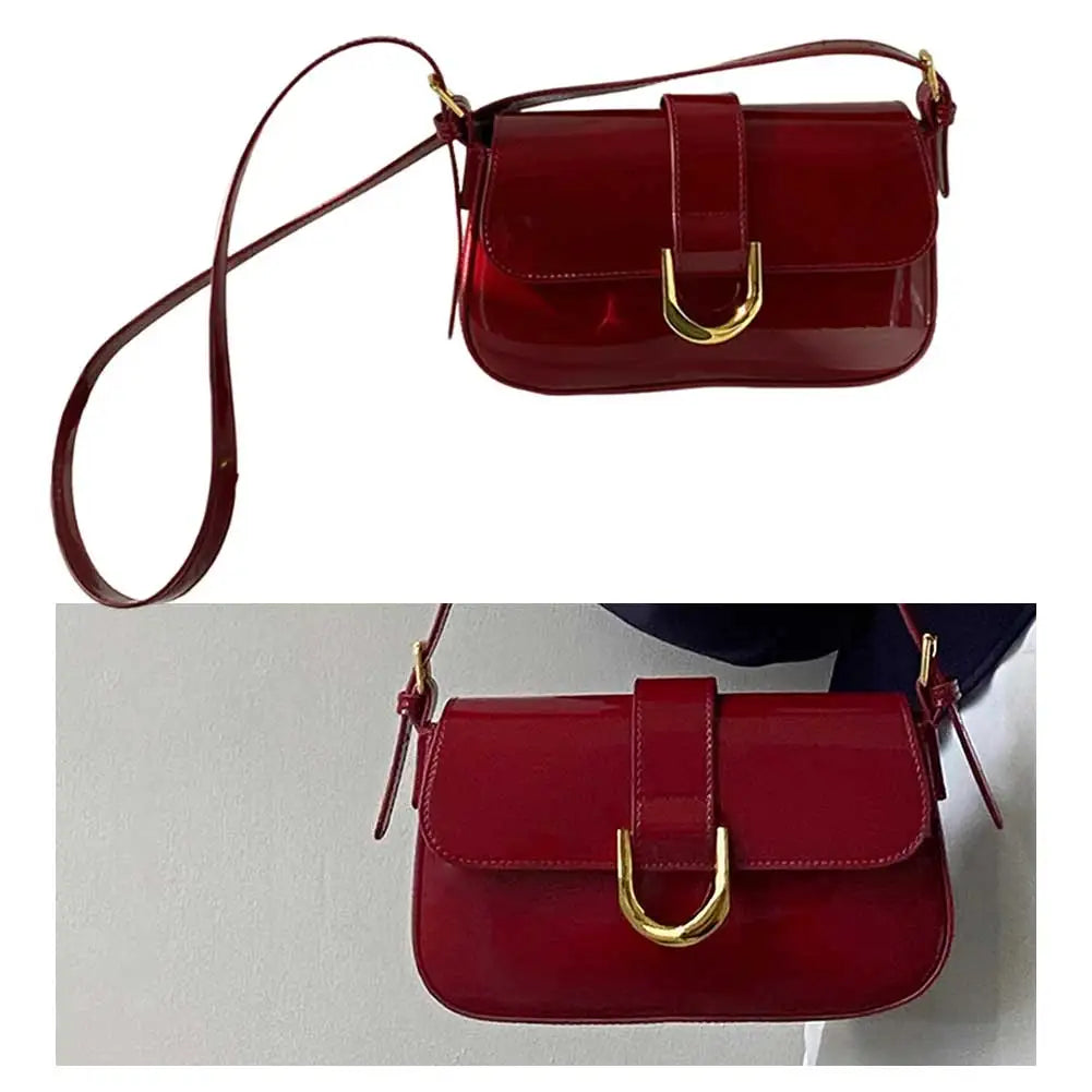 Women Flap Satchel Bag, Adjustable Strap, Casual Patent Leather, Crossbody Sling and Shoulder Bag, Stylish Purse