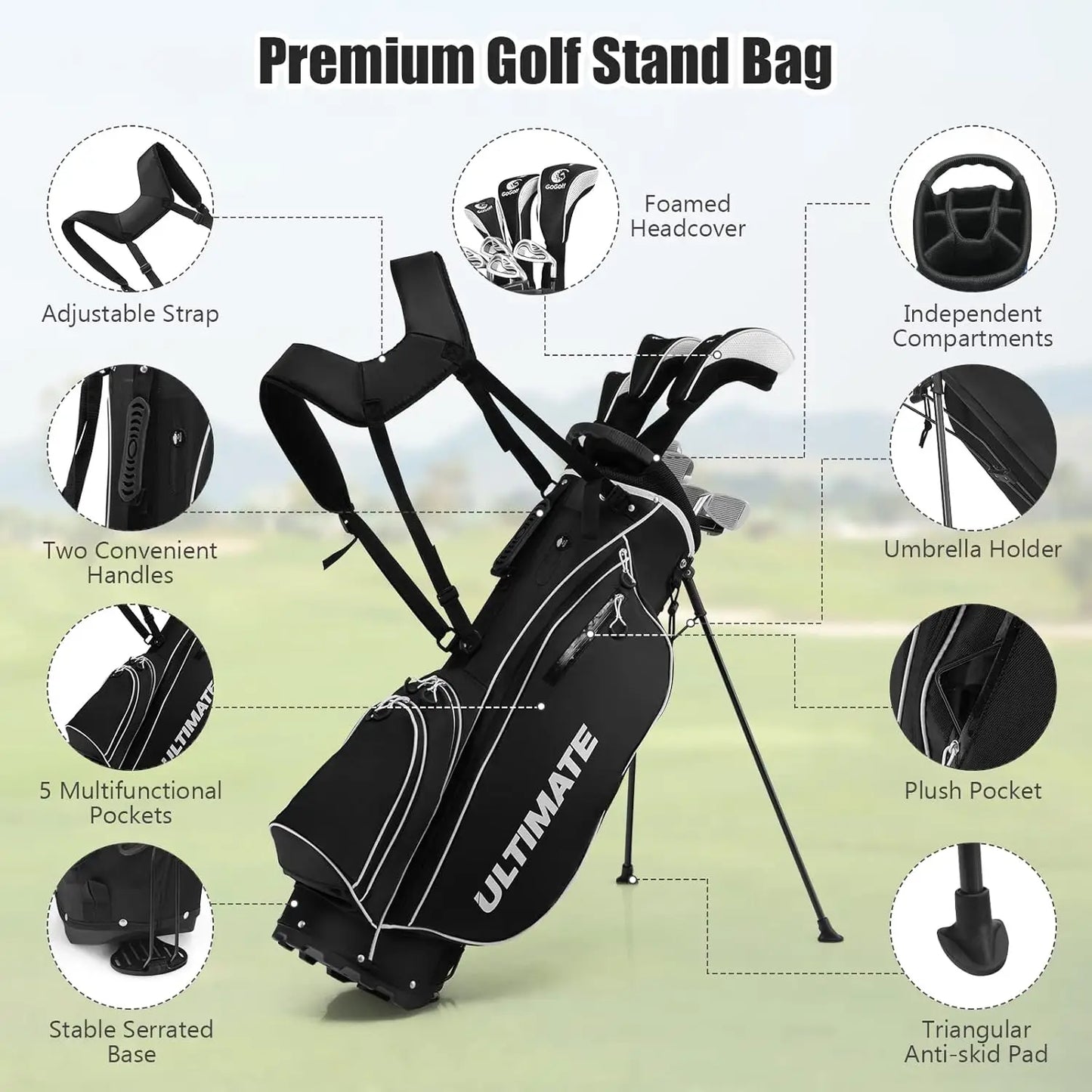 Includes 460cc Alloy #1 Driver  #3 Fairway Wood & #4 Hybrid  #6/#7/#8/#9/#P Irons Putter, Golf Club Set