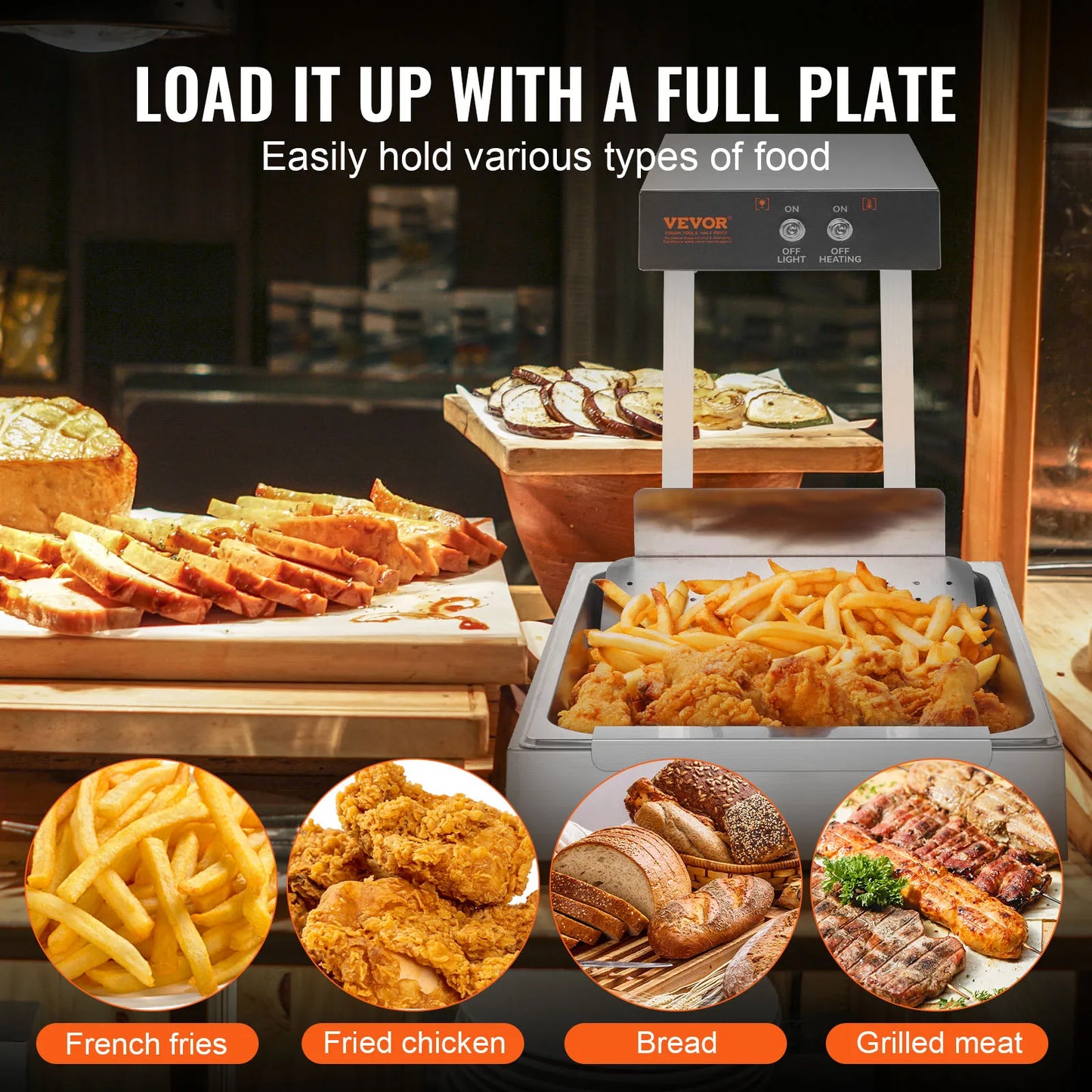 Commercial French fry Food Warmer, Countertop Food Heating, 104-122 deg, French fries, Buffet, Kitchen, Restaurant