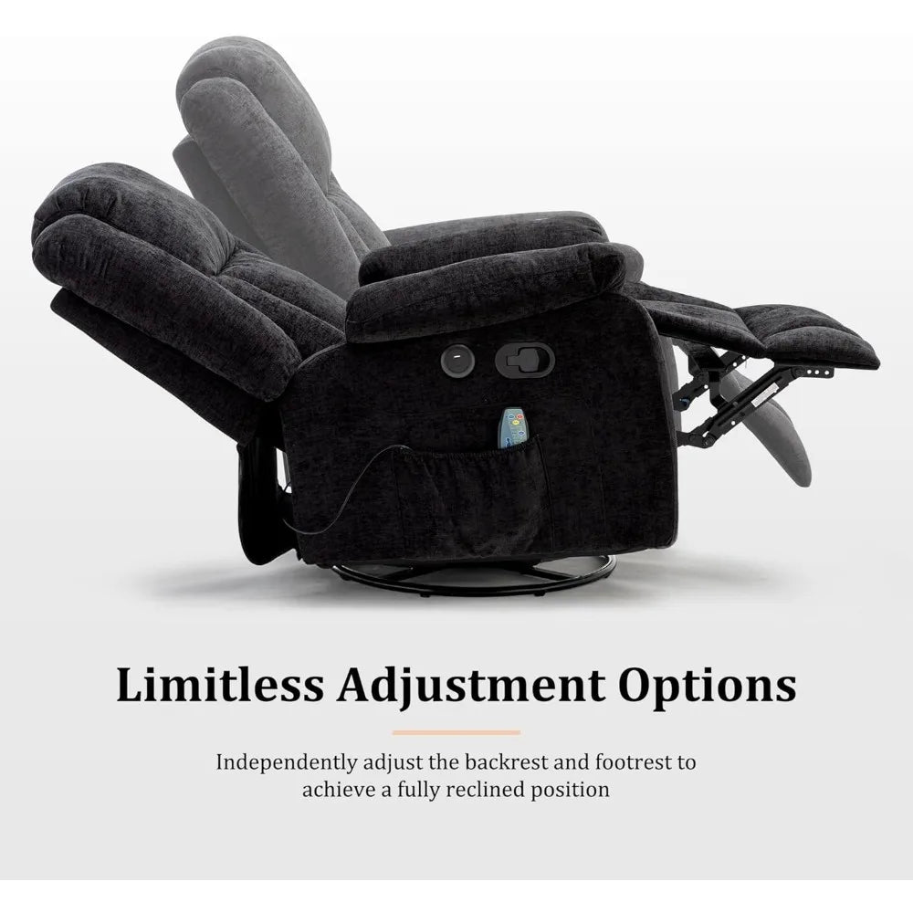 Adult, Elderly Care, Massage and  Electric Heating, Swivel Recliner Chair with USB Ports