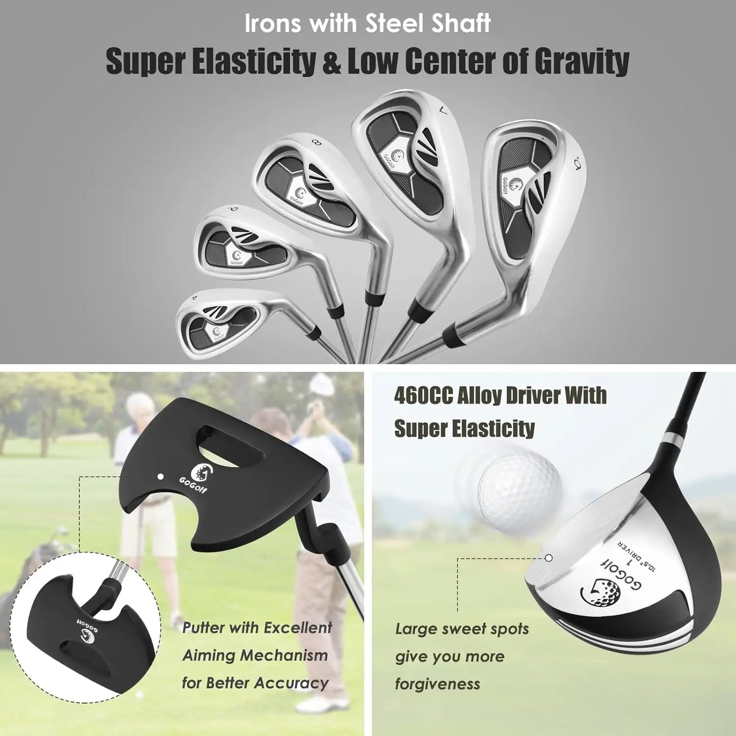 Includes 460cc Alloy #1 Driver  #3 Fairway Wood & #4 Hybrid  #6/#7/#8/#9/#P Irons Putter, Golf Club Set