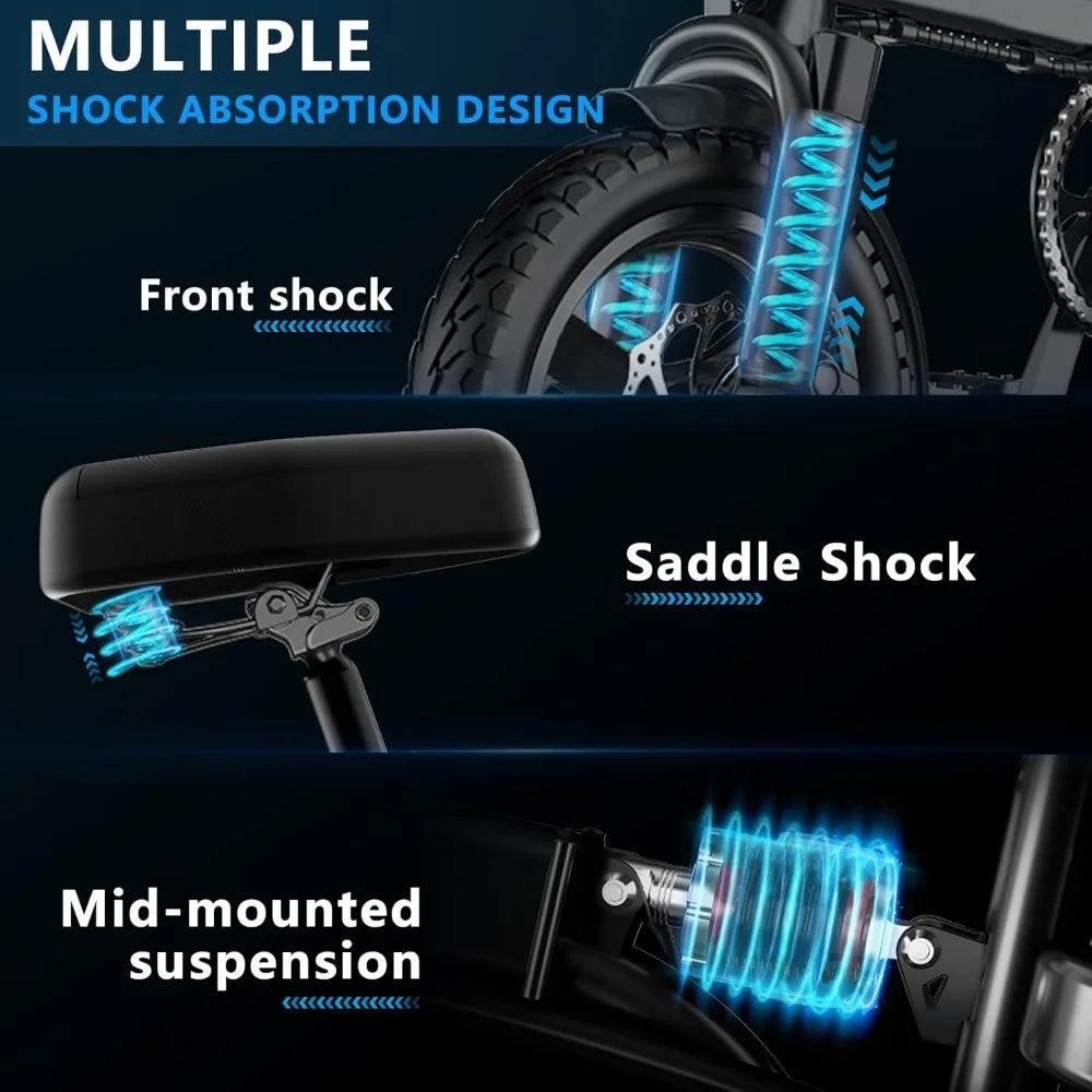 Adult E-Bike, 576WH Removable Battery E-Bike, Folding E-Bike, Multiple Shock Absorption,