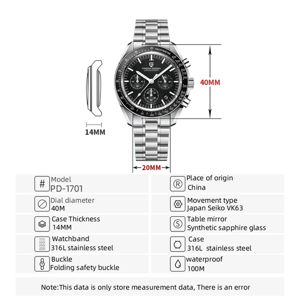 Sport Panda Mens Watch, Quartz Chronograph, Luxury Business Watch, Mechanical Automatic Waterproof Sapphire Mirror