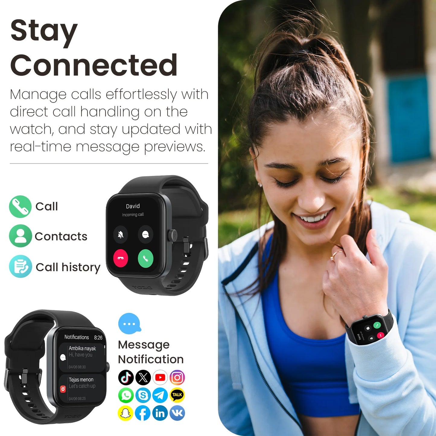 AcuFit One Smart Watch Call Answer Fitness Tracker,  Heart Rate Blood Oxygen Monitor