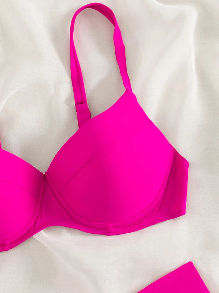 Women's Sexy Pink Strap, High Waist, Cup Push Up, Backless, Beach Bathing Suit