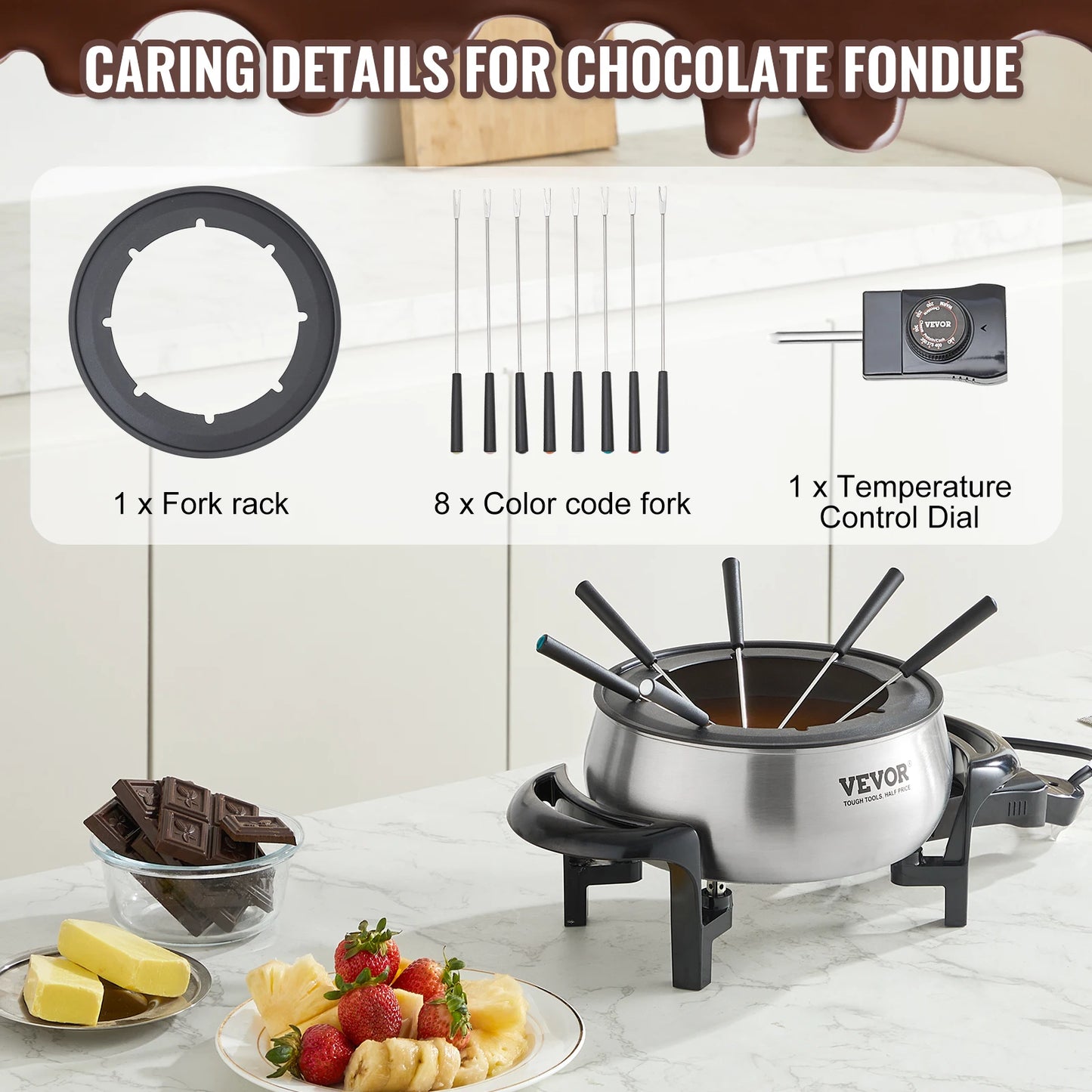 3 Qt Electric Cascade Chocolate Melting Pot, Fondue Pot Set Cheese Melting, Warmer for Kitchen