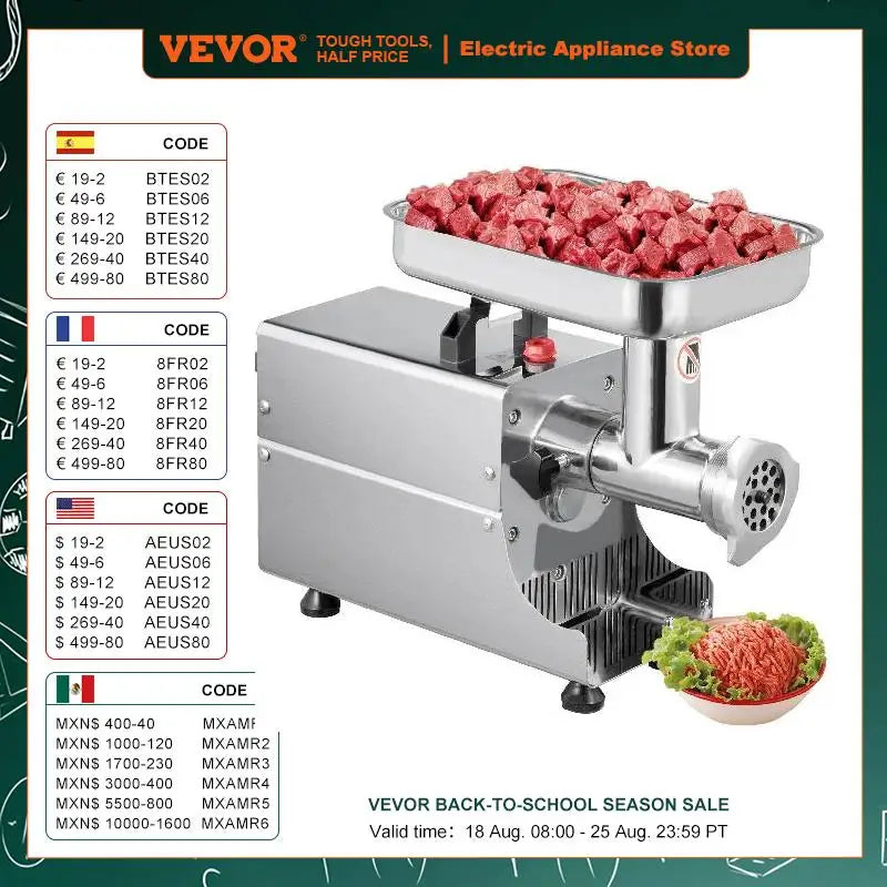 Electric Meat Grinder/Mincer, 250Lbs/hr,1100W Commercial Kitchen Chopper, Food Processor, Sausage Maker