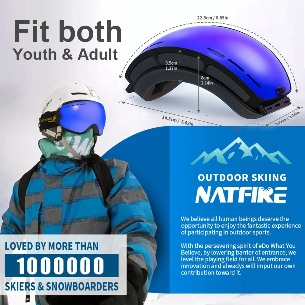 Mens Womens Snowboard Goggles, Big Face Protection, Anti-fog, Skiing Glasses