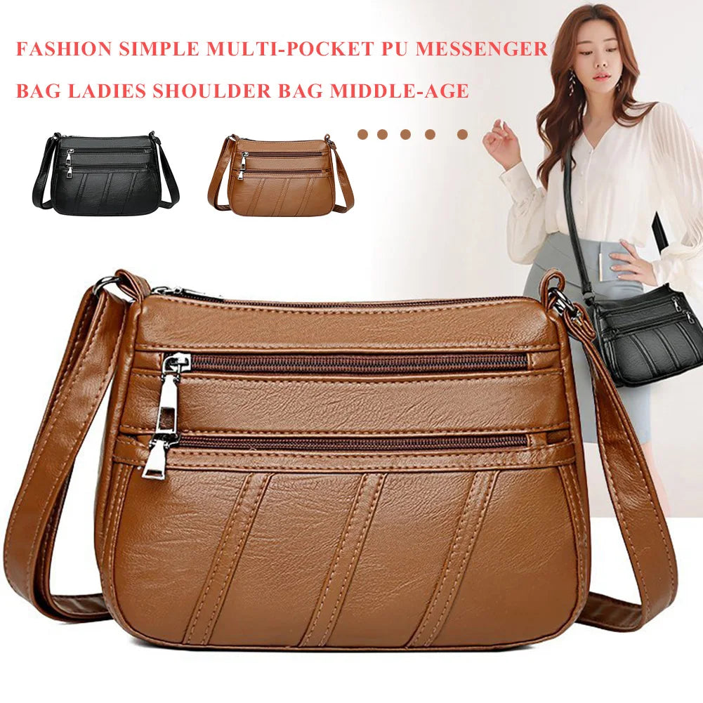 Fashion Women Shoulder Bag PU Leather, Multi-pocket Purse Handbag,  Popular Simple Female Daily Bag