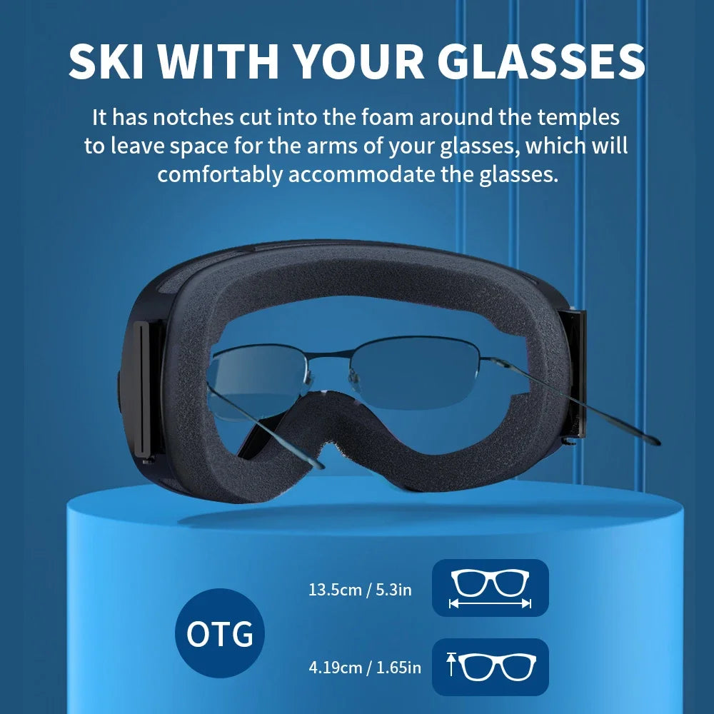 Mens Womens Snowboard Goggles, Big Face Protection, Anti-fog, Skiing Glasses