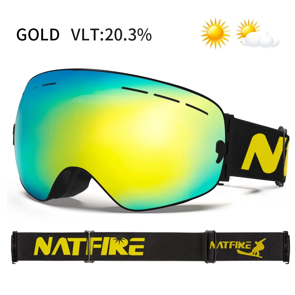 Mens Womens Snowboard Goggles, Big Face Protection, Anti-fog, Skiing Glasses