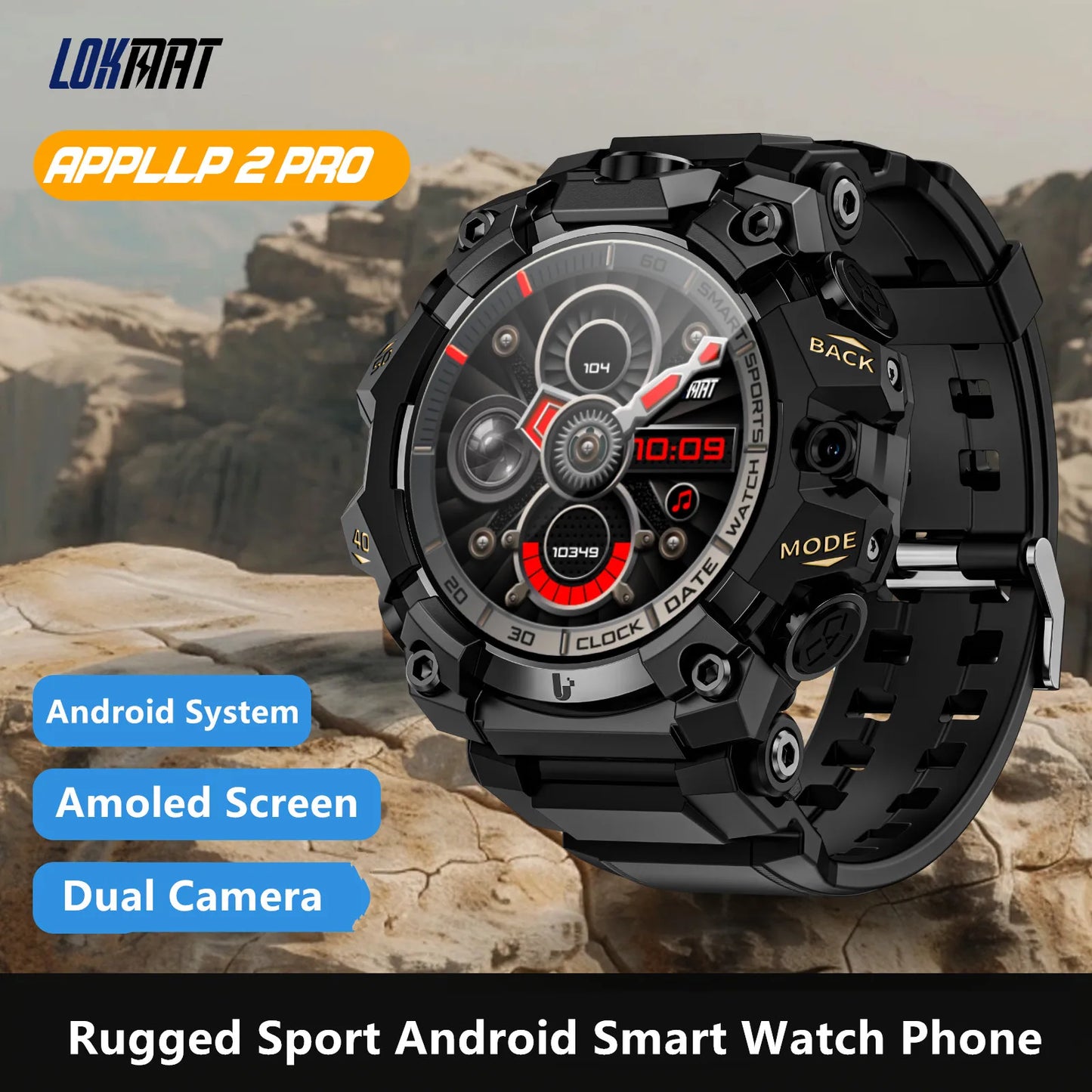 New Rugged Sport Android Smart Watch, Dual Camera,  Video Calls  Wifi, Fitness, 4G Watch Amoled Round Screen