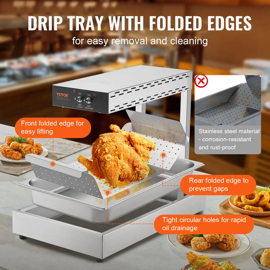 Commercial French fry Food Warmer, Countertop Food Heating, 104-122 deg, French fries, Buffet, Kitchen, Restaurant