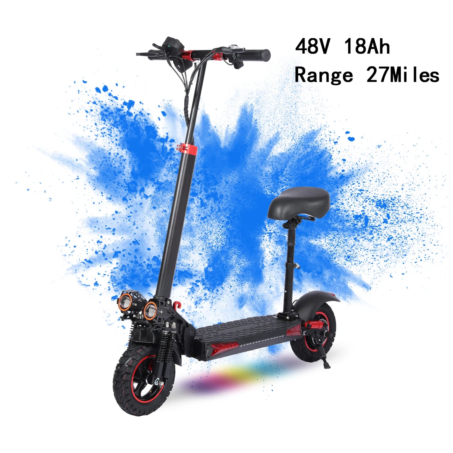 Foldable 1200W Off Road Electric Scooter, 48V 21AH Battery, Max Speed 30 mph, Range 35 Miles