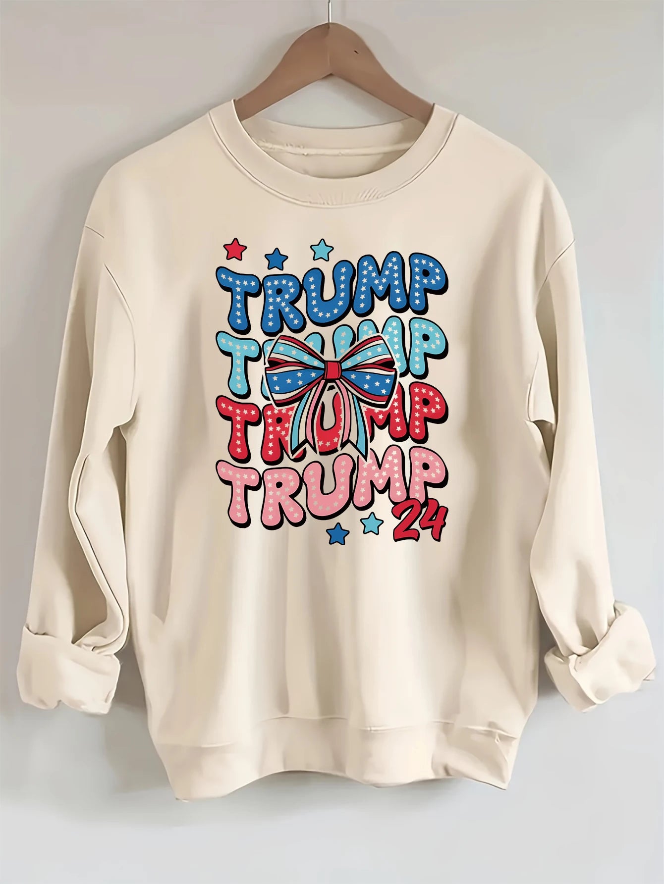 2024 Presidential Election, Mr. Trump - graphic, printed long-sleeved crew neck casual sweatshirt, fashionable women's clothing