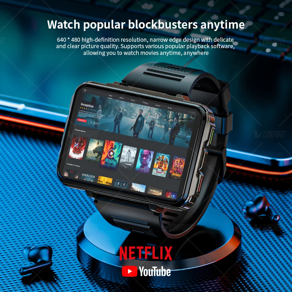5 MAX Android Watch Phone, Square Big Screen, Wifi, 4G Calls Smartwatch, Dual Camera with Flashlight Gaming Watch