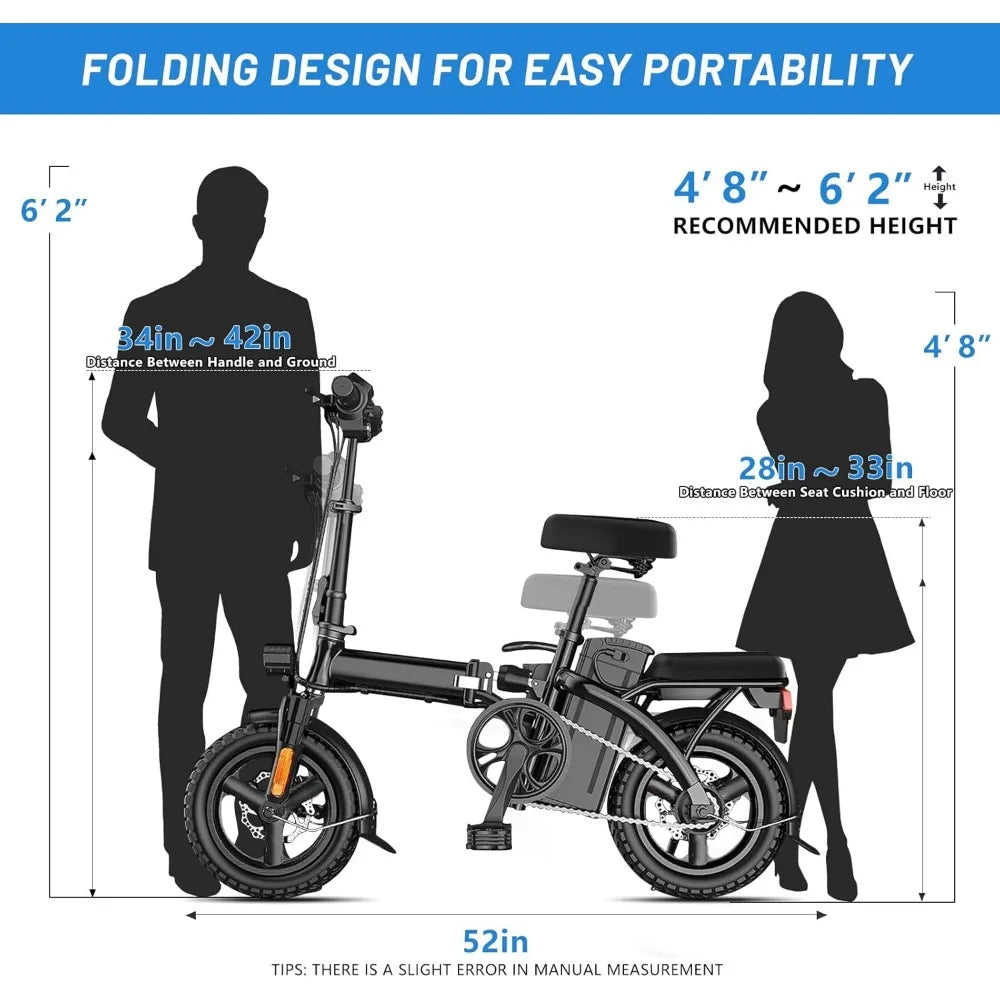 Adult E-Bike, 576WH Removable Battery E-Bike, Folding E-Bike, Multiple Shock Absorption,