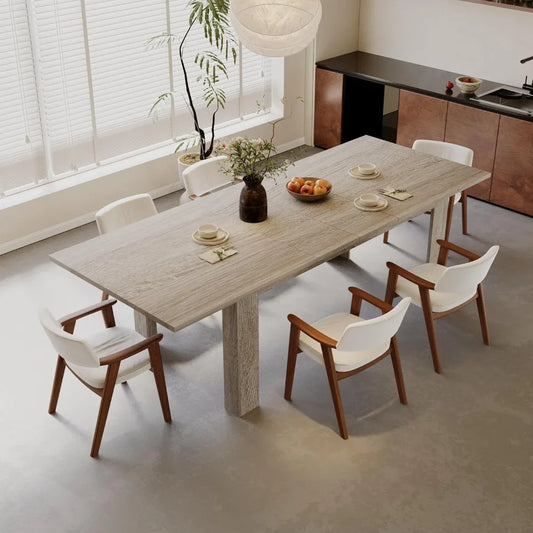 Large Expandable Dining Table, Seats 6-8 People Indoor Wooden, Oat