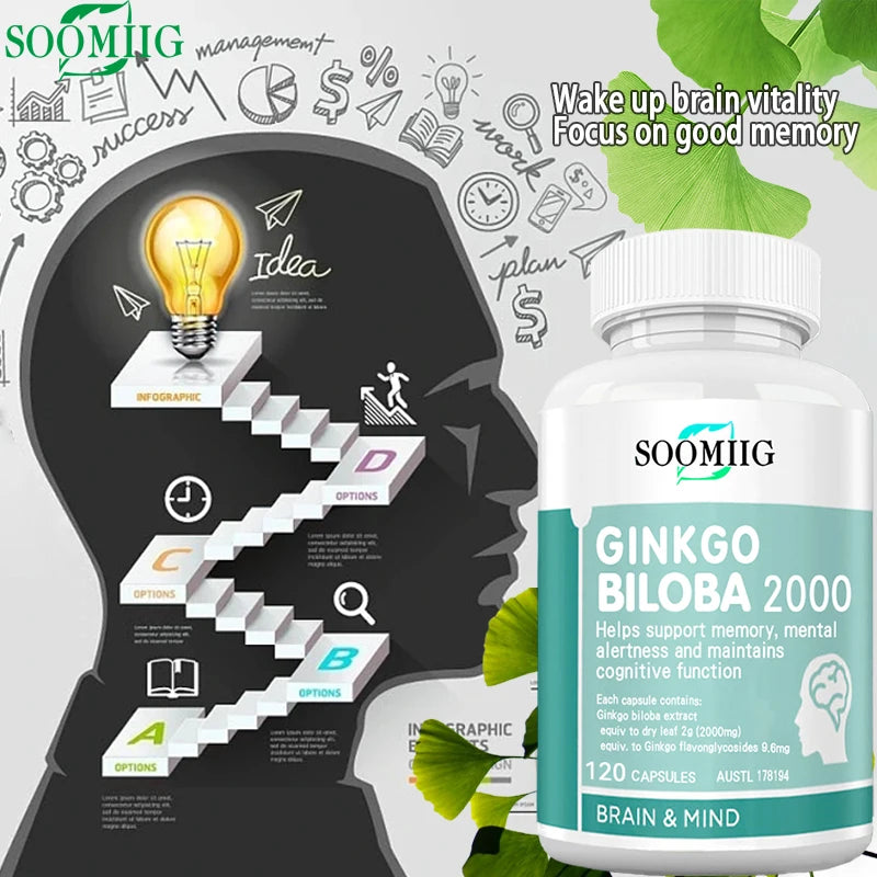 Ginkgo Biloba Brain Supplement, Supports Memory, Mental Alertness and Cognitive Function, 120 Capsules