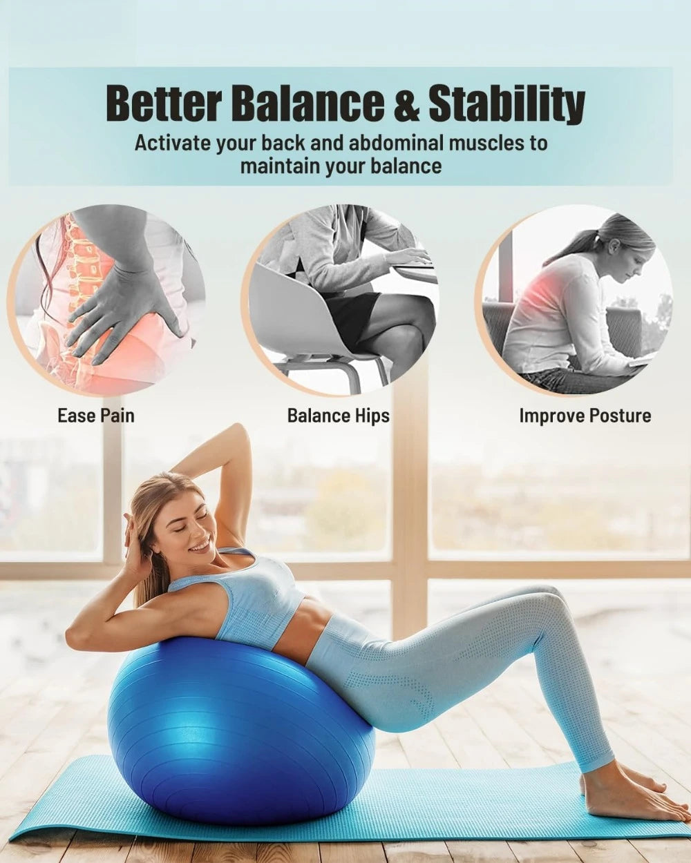 Yoga Workout Ball, Anti-Slip/Stability Swiss Ball Physiotherapy, Balance Ball Chair