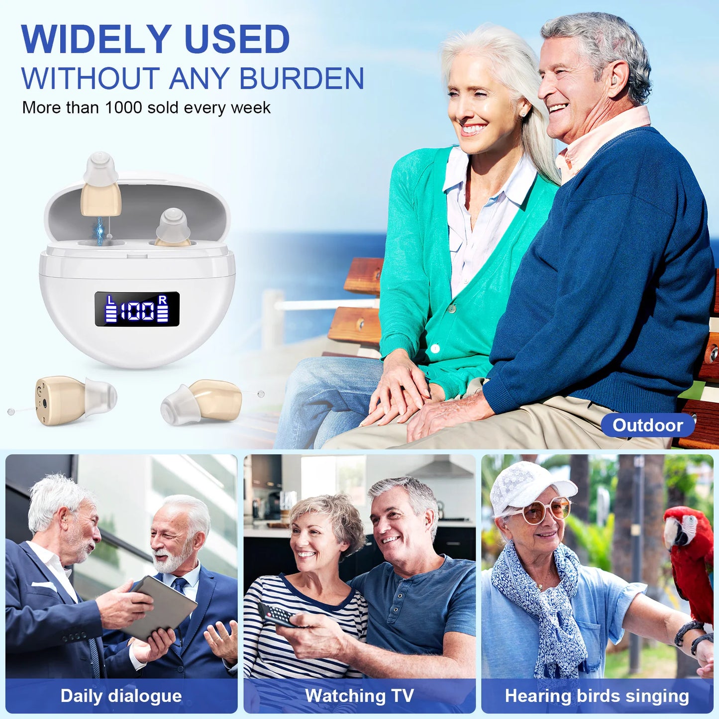 Mini Hearing Hearing Aids, Invisible, Adjustable Volume, Rechargeable Display