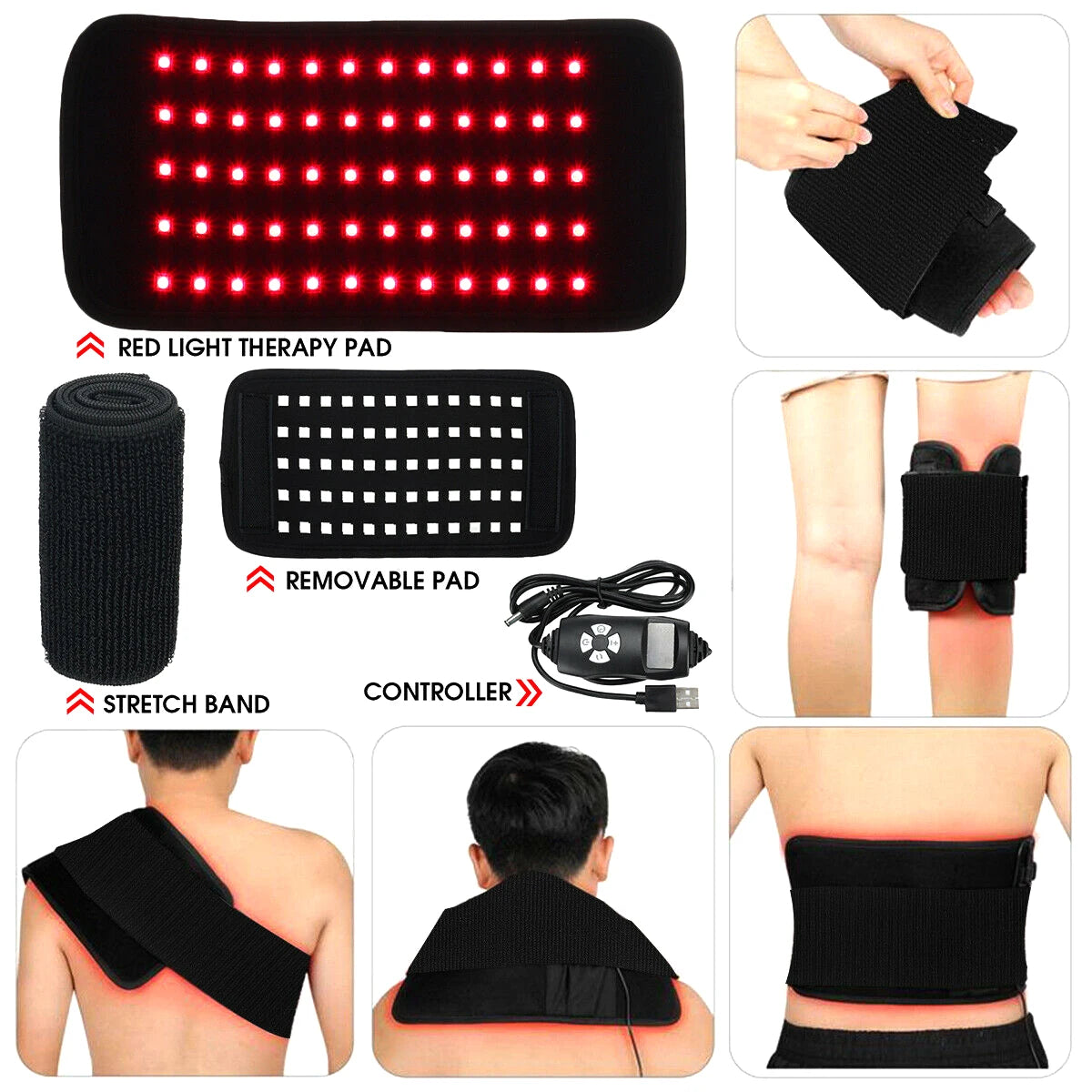 30W  Multifunctional Infrared Light LED 660nm 850nm Therapy Waist Wrap Pad Belt Pain Relief Heat the massager for the waist