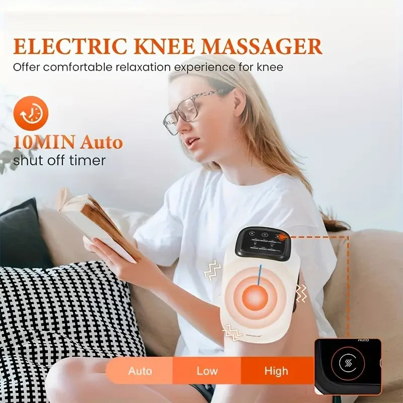 Cordless Portable Knee Massager with Heat and Vibration, Large LED Screen, Adjustable Temperature,