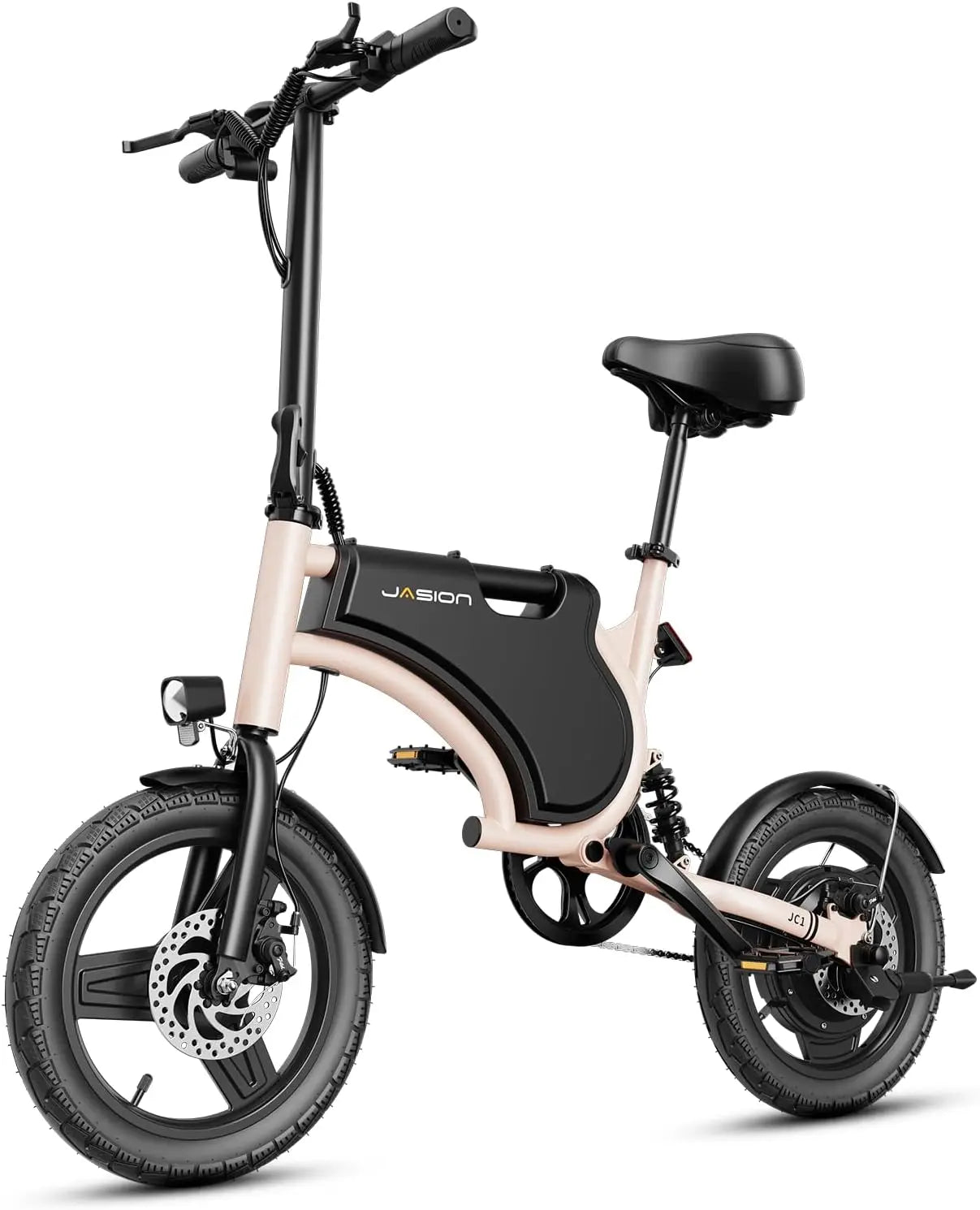 Electric Bike for Adults & Teens with 600W Peak Motor, 20mph, 20 Miles Range, 14'' Folding, Rear Suspension Saddle