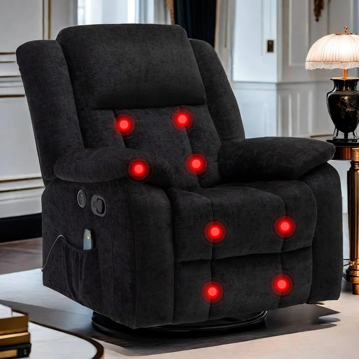 Adult, Elderly Care, Massage and  Electric Heating, Swivel Recliner Chair with USB Ports