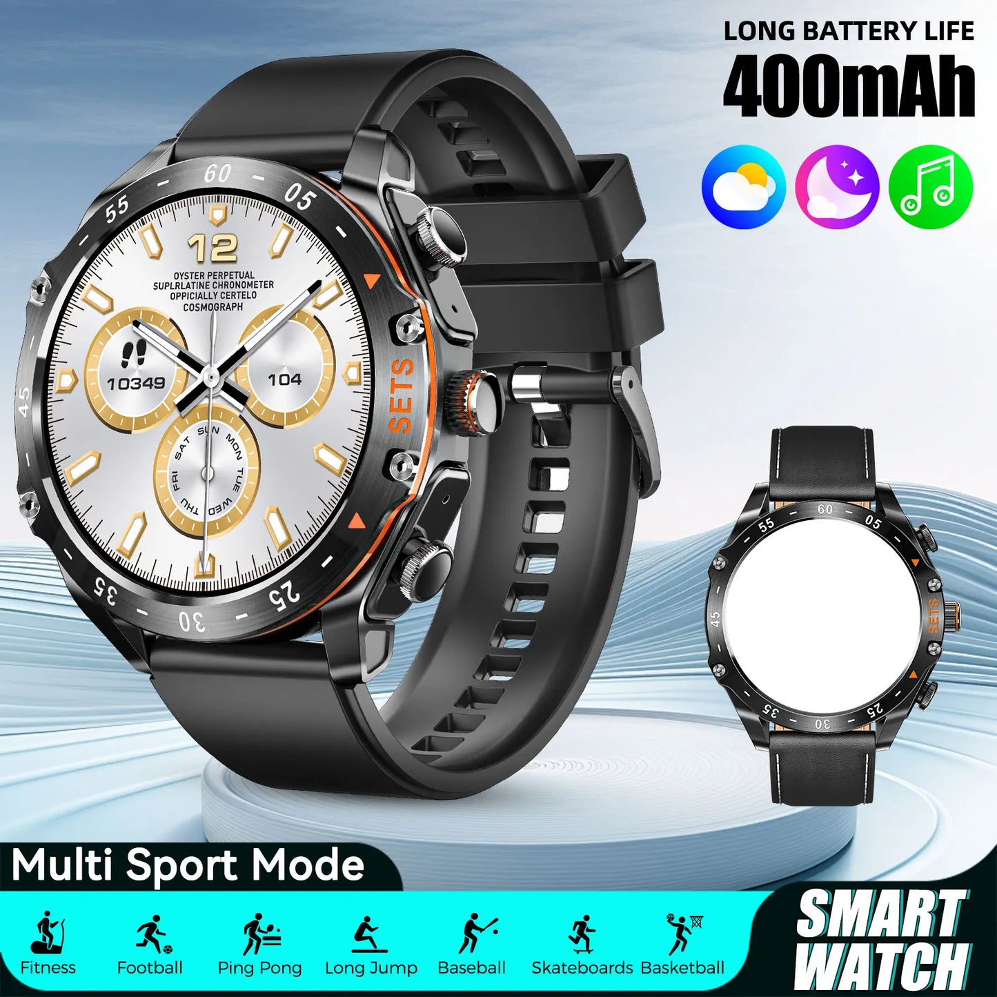 New Mens Smart Watch with Earbuds Inside, with 100+ Sport Modes, Sport Records, Waterproof with iPhone and Android
