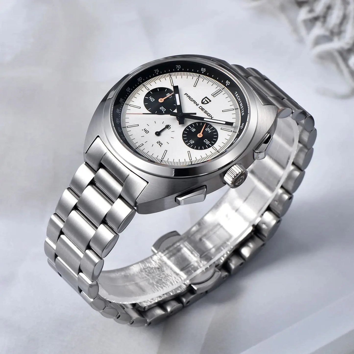 New Panda Dial Luxury, Mens Quartz Watch, Sport Chronograph Sapphire Glass Wristwatch, Luminous,Water Resistant
