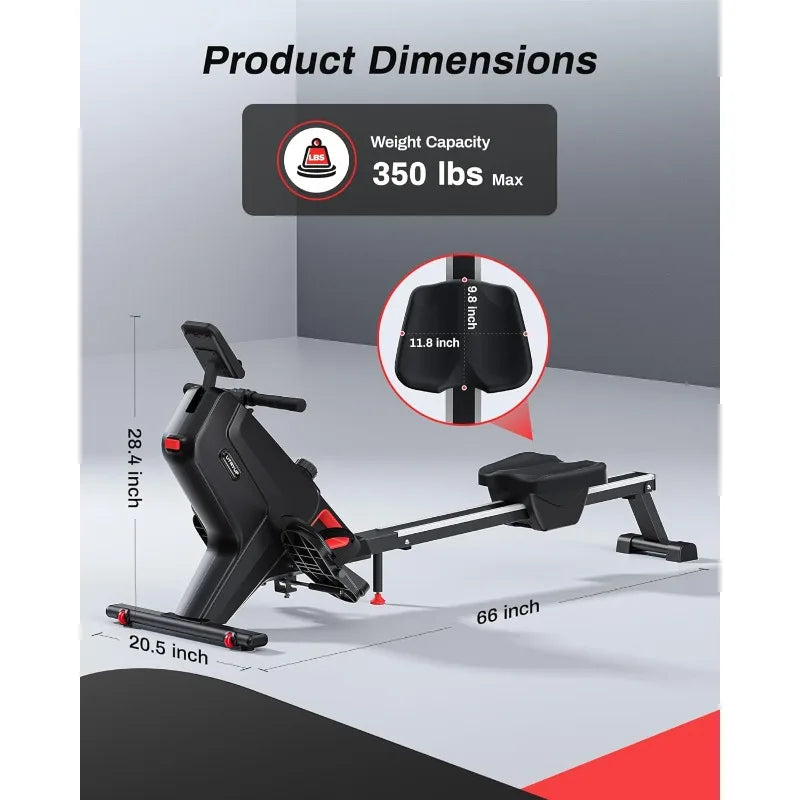16 Level Quiet Resistance Rowing Machine , Foldable and Compact 350lb weight capacity