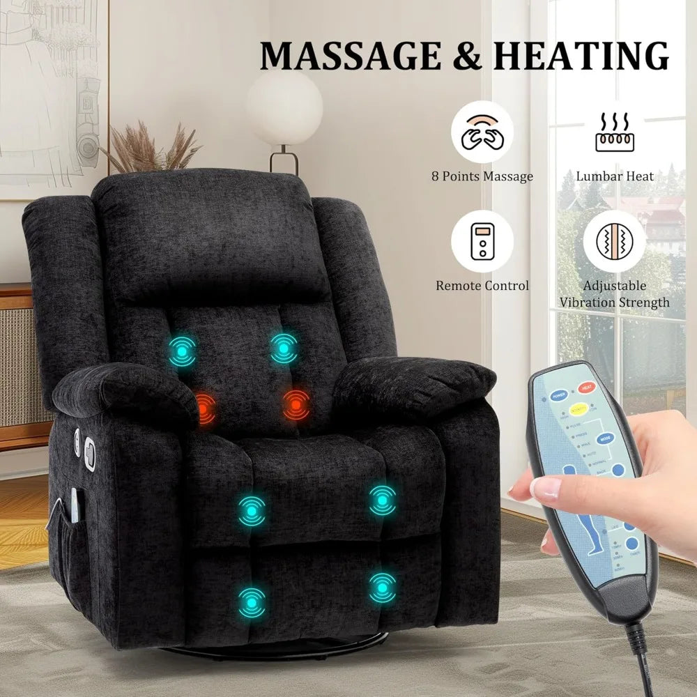 Adult, Elderly Care, Massage and  Electric Heating, Swivel Recliner Chair with USB Ports