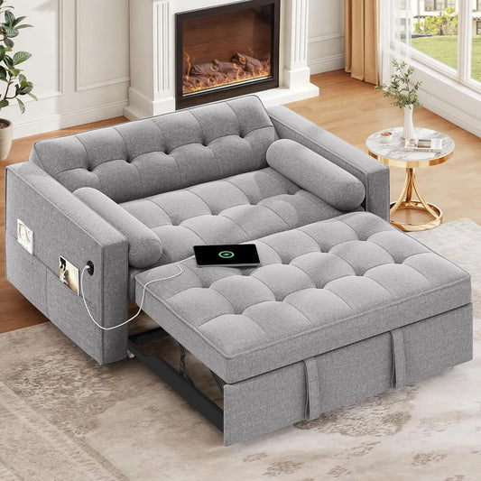 Convertible Sofa Bed Sleeper, Loveseat, Couch with Pullout Bed, USB Ports, and Storage Pocket