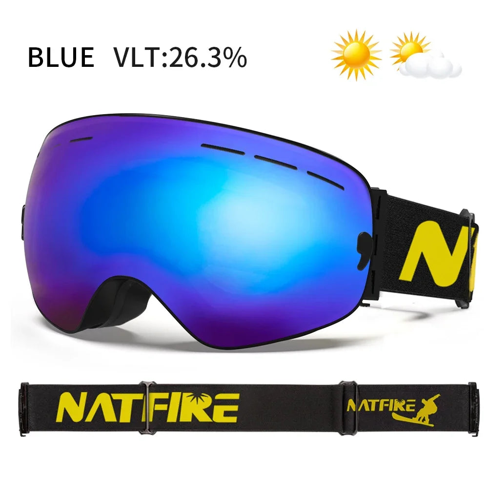 Mens Womens Snowboard Goggles, Big Face Protection, Anti-fog, Skiing Glasses