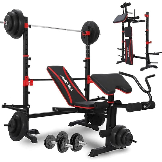 6 in 1 , 1500 lb Weight Bench, leg Extension, Leg Curl, Foldable Bench Press, with Preacher Curl & Squat Rack