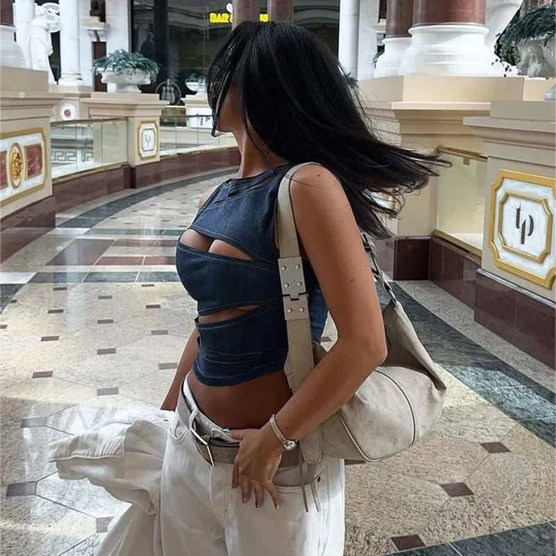Women's Sleeveless, Round Neck,Sexy Streetwear Summer Vest