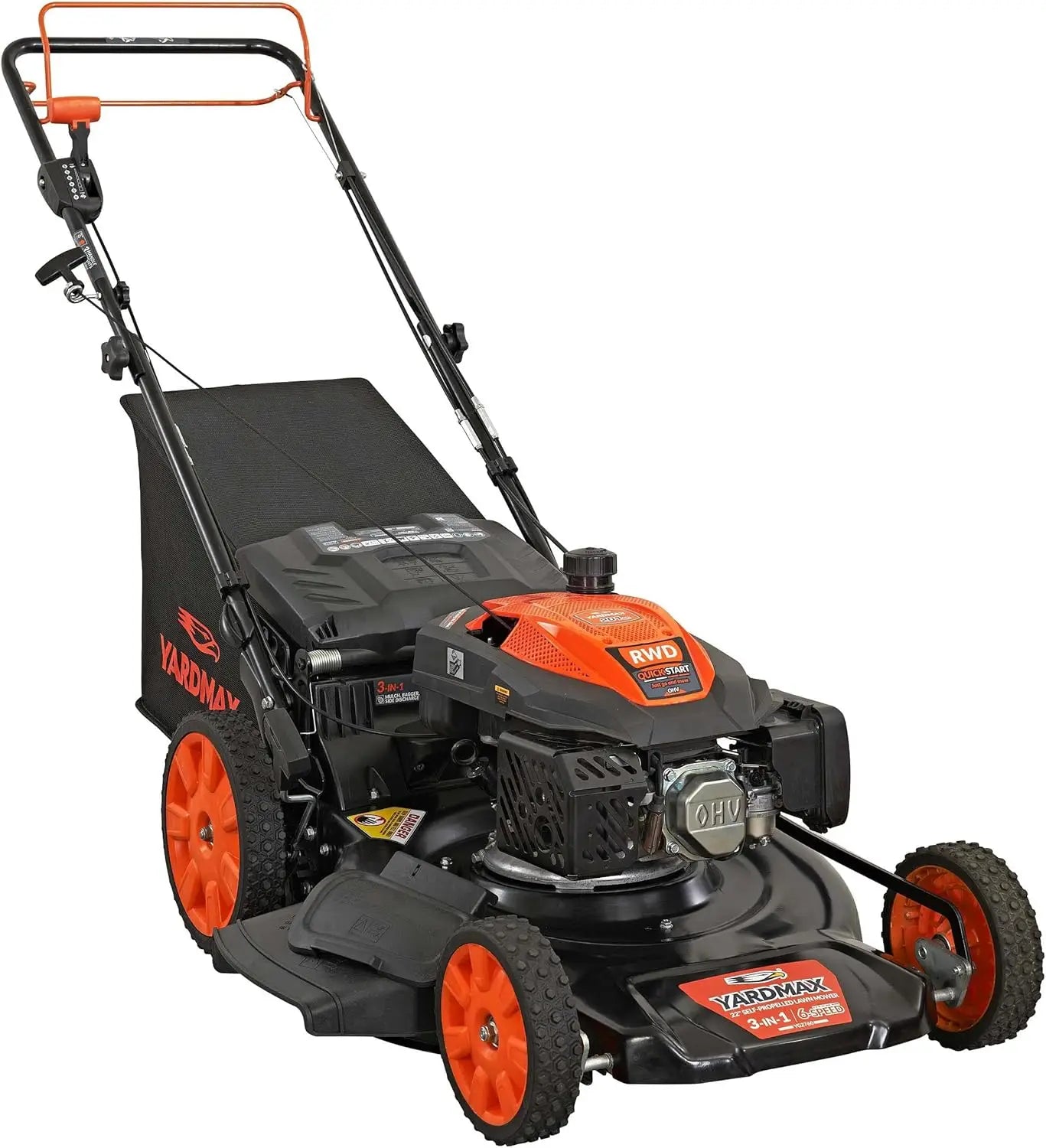 22", 201cc High Wheel , 3 in 1 Gas, Walk Behind, Self Propelled Lawn mower