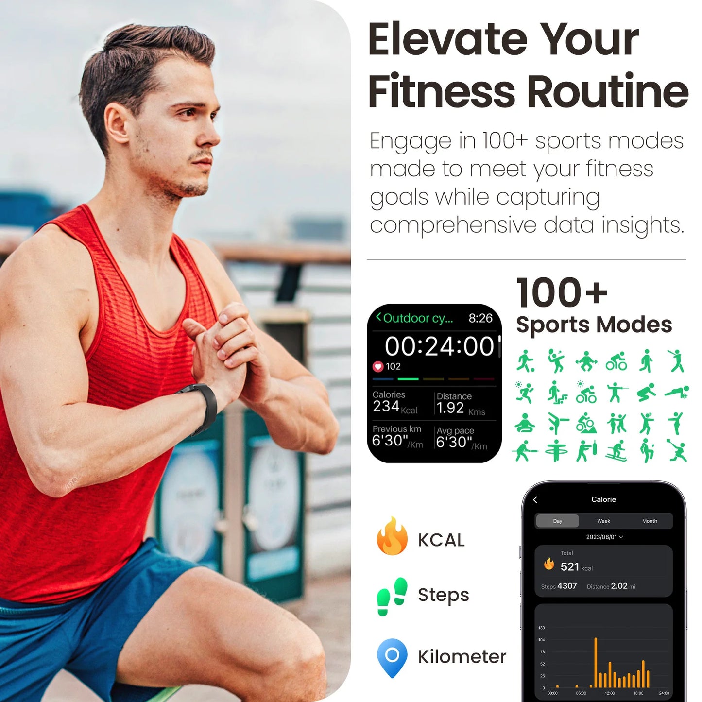 AcuFit One Smart Watch Call Answer Fitness Tracker,  Heart Rate Blood Oxygen Monitor