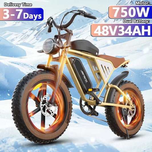 Electric Mountain Bike, 750W Motor, 48V 34AH Dual Battery, 4 inch Fat Tire