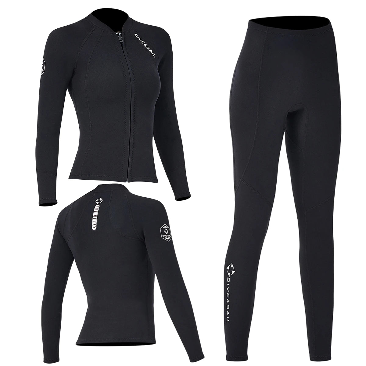 DIVE SAIL 2mm Neoprene Suit, Women Wetsuit, Split Body, Jacket Long Sleeve, Pants Swimsuit