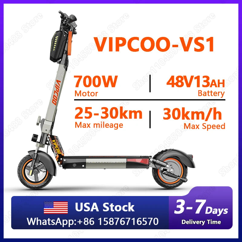 E-Scooter 700W Motor, 48V13AH Battery Portable Electric Scooter, 10 Inch Off-road Air Tire
