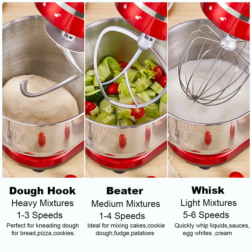 1200w, 6L Kitchen Food Stand Mixer, Blender, Quiet Motor, Cream Egg Whisk, Whip Dough Kneader, 6-Speed, 1200 W, 6 L, DC