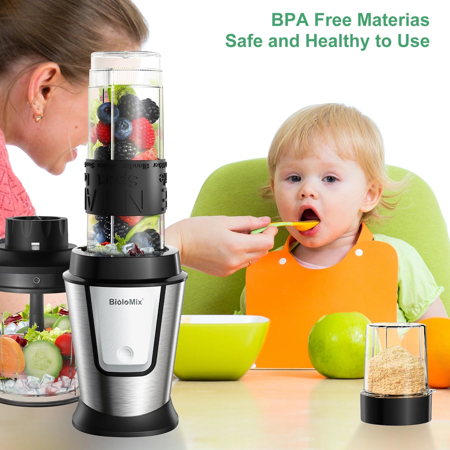 700W 3-in-1 Multifunctional Portable Food Processor, Juicer, Blender, Smoothie Mixer, Food Chopper, Dry Grinder