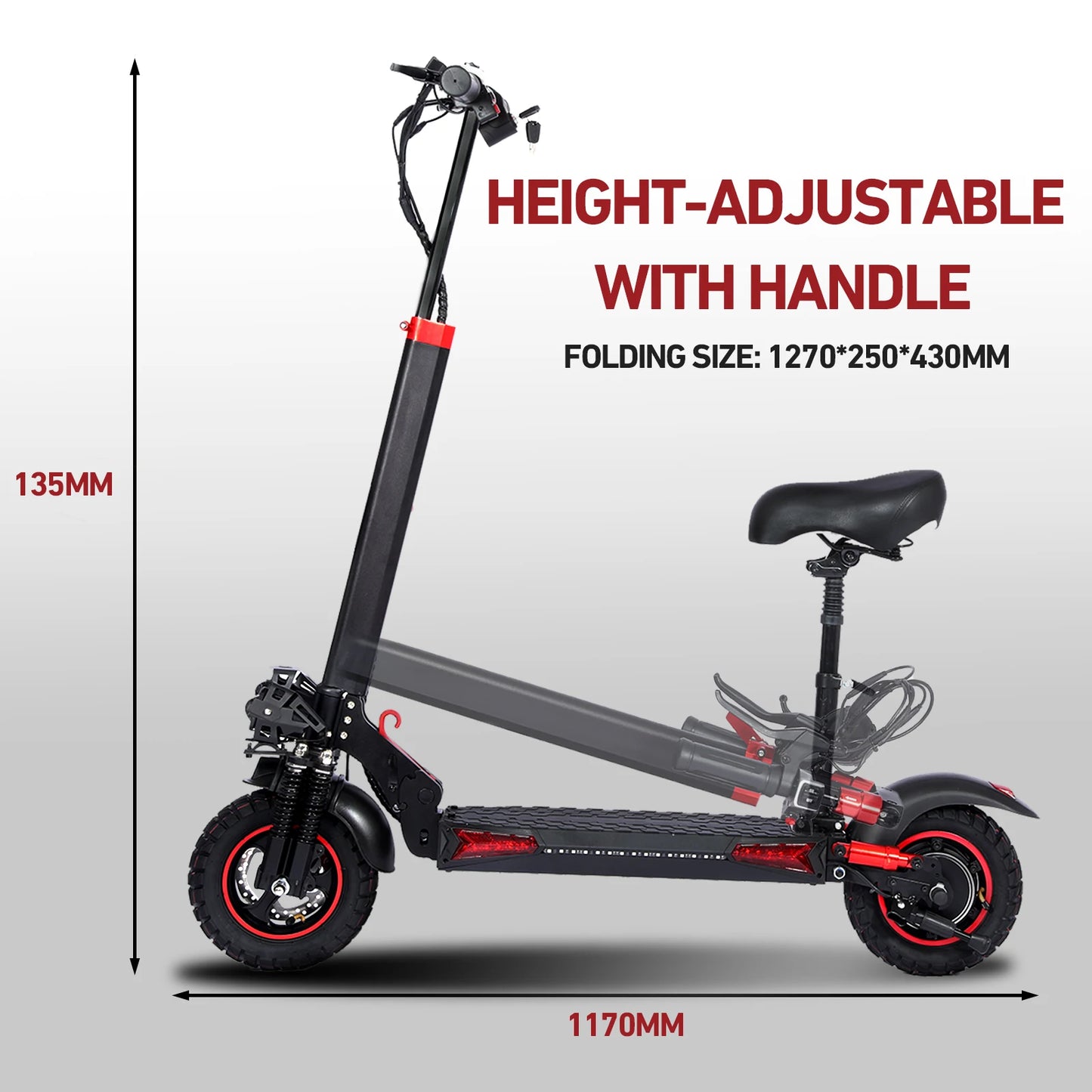 Foldable 1200W Off Road Electric Scooter, 48V 21AH Battery, Max Speed 30 mph, Range 35 Miles