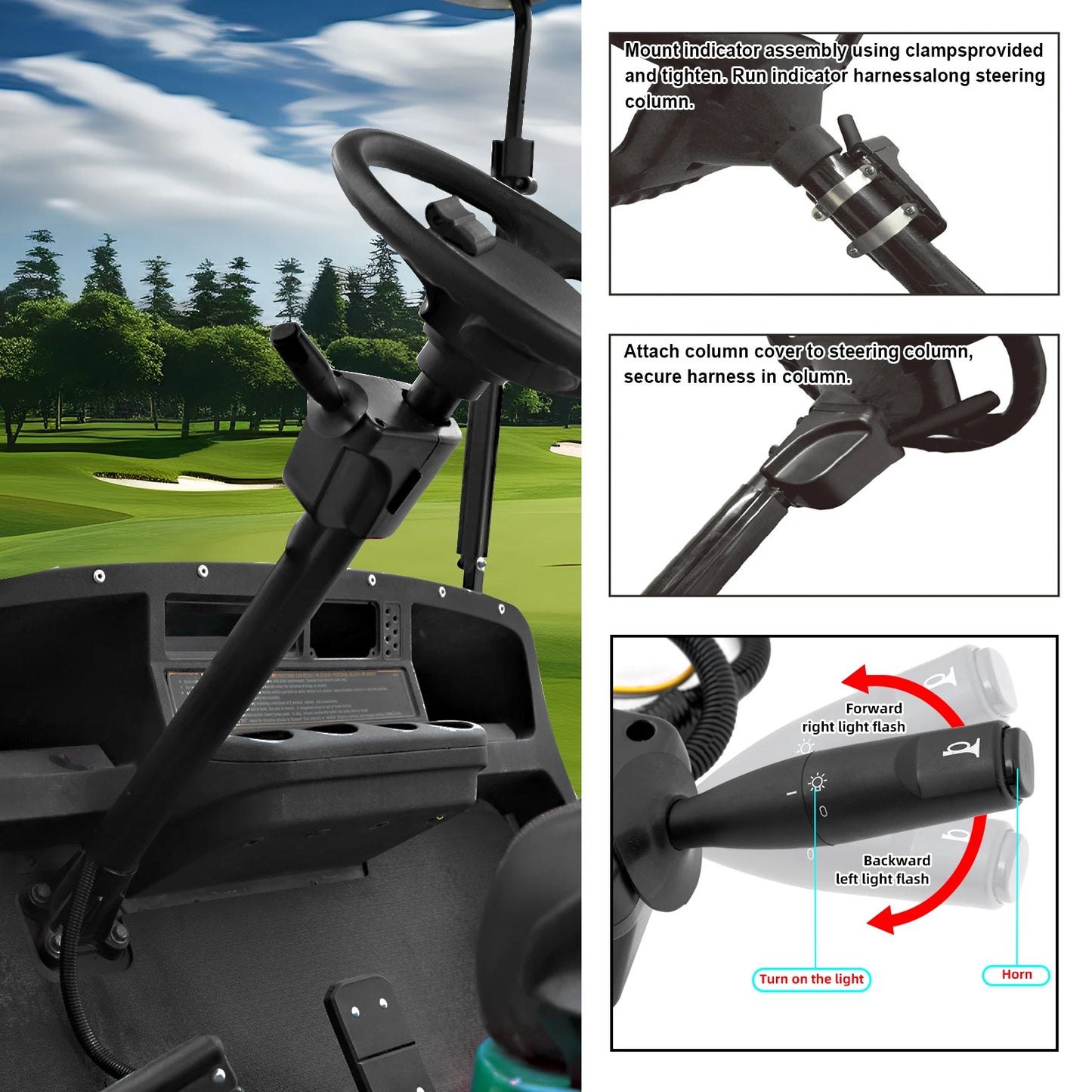 Golf Cart Turn Signal Blinker Kit, Upgrade Kit for Lights Fit for EZGO/Club Car/Yamaha, Includes Horn, Brake Pad