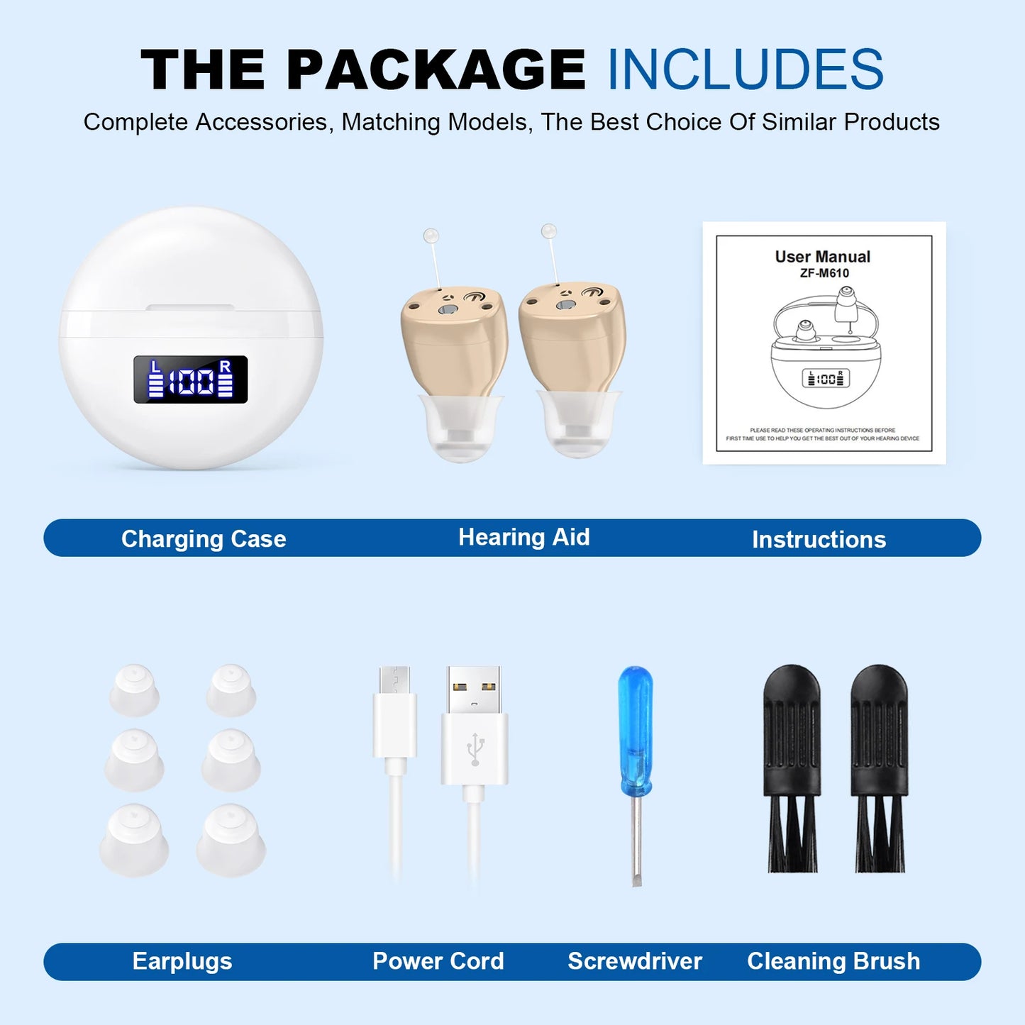 Mini Hearing Hearing Aids, Invisible, Adjustable Volume, Rechargeable Display